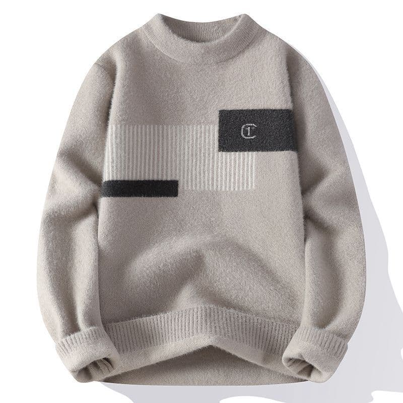Two-Piece Shirt Autumn/Winter Base Striped Sweater Trendy Men's Long Sleeve Men's Knitwear Stylish Casual Knit Top
