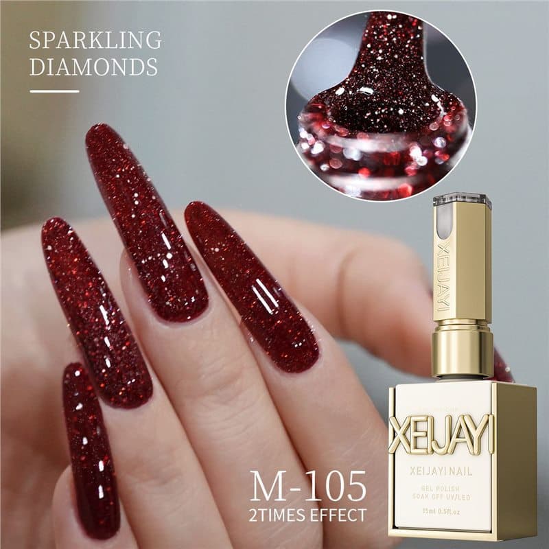 Autumn Winter New Year Red Crushed Diamond Gel Nail Polish 2025 New Arrival Bright White Sparkle Crushed Diamond UV Gel for Nail Art
