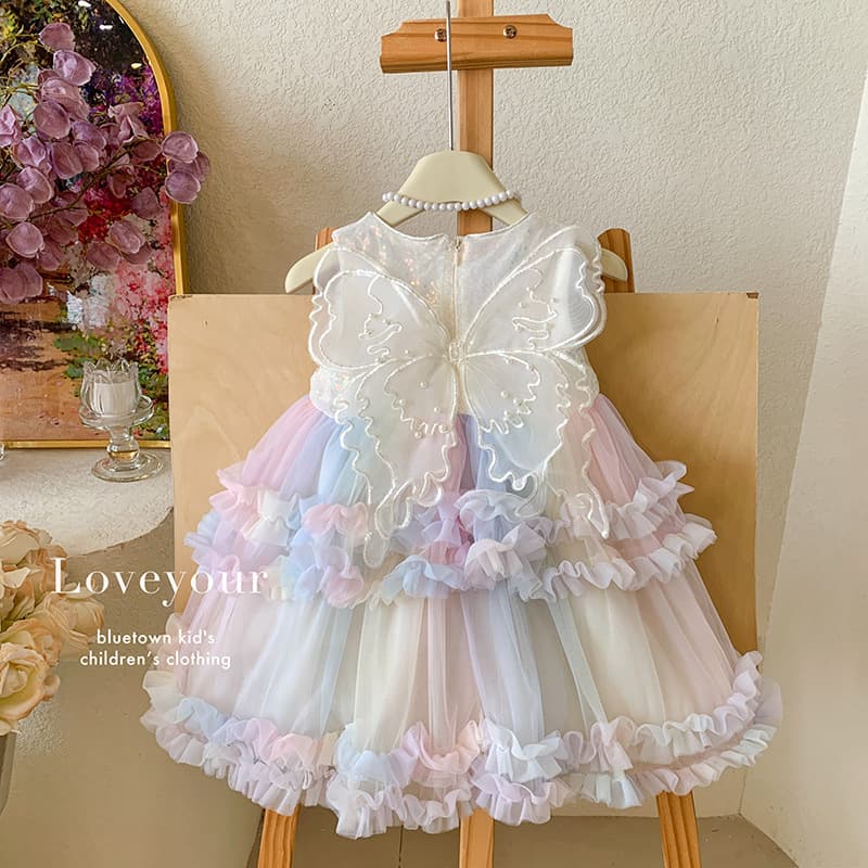 Girls Dress 2026 Summer Children's Gown Sleeveless Princess Dress Baby Dreamy Fairy Butterfly Rainbow Dress