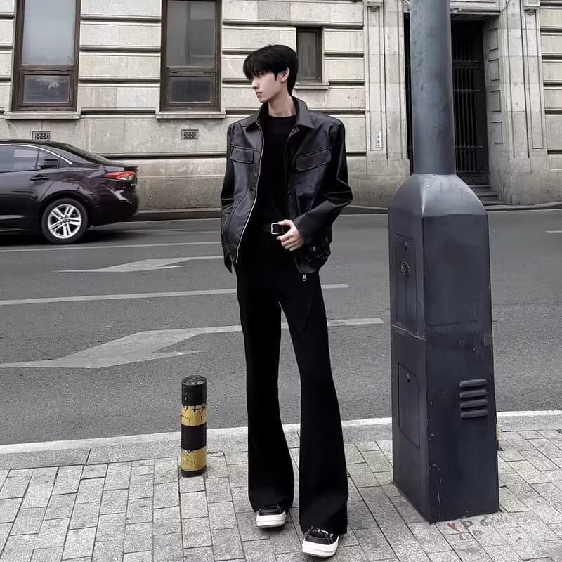 Black Micro Flared Trousers for Men Spring Autumn New Droopy Suit Pants Cleanfit Casual Curved Knife Pants