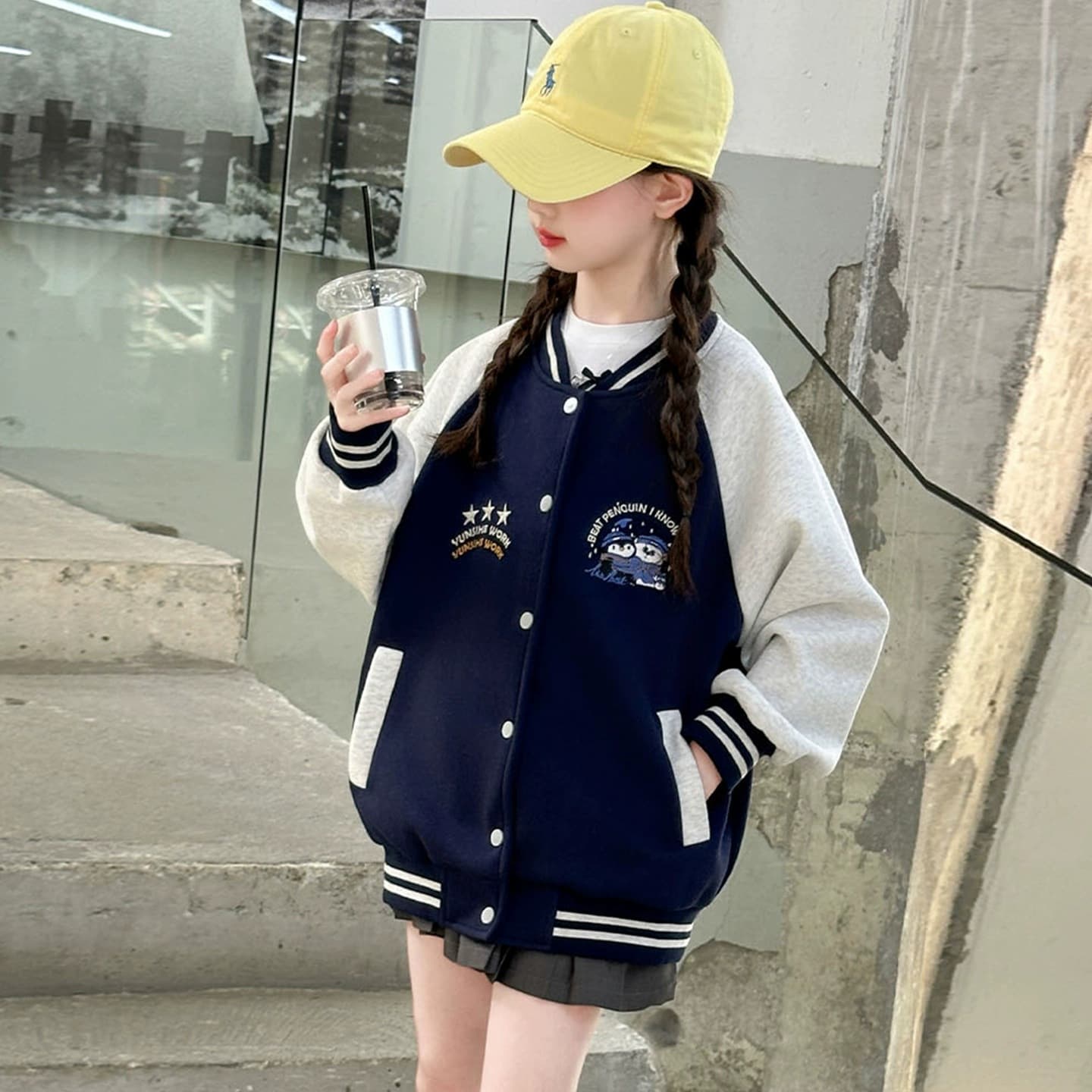 Girls' spring and autumn baseball uniform jacket new style children's 12-year-old junior high school student autumn clothing 15-year-old girl's autumn top