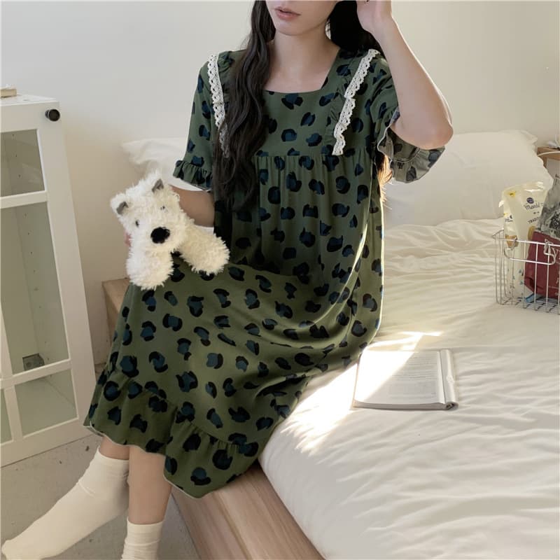 New Women's Nightgown Spring/Summer Thin Lace Trim Cotton Silk Sleepwear Wear-Out Home Dress Plus Size
