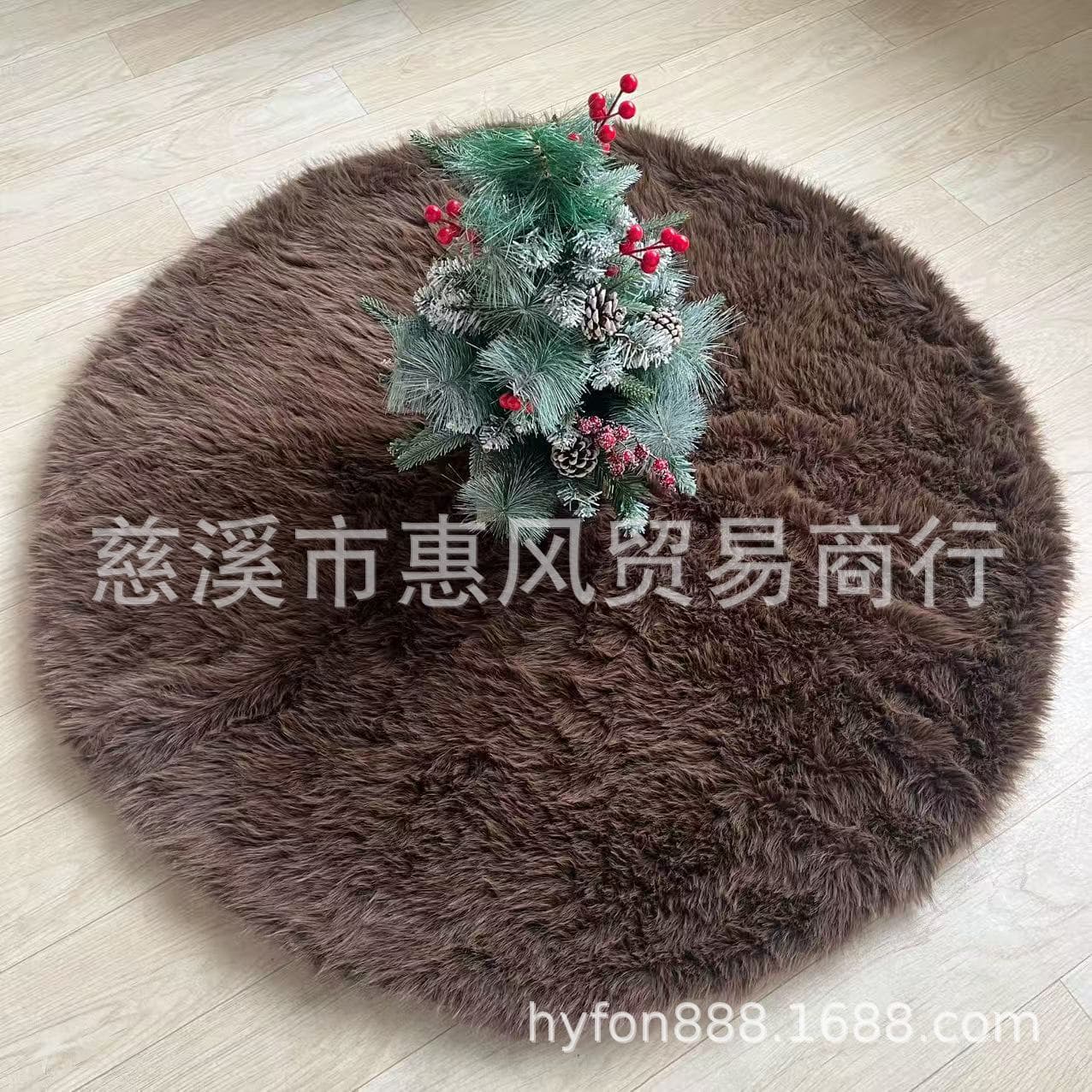 Cross-border New Dark Brown Plush Christmas Tree Skirt, Solid Color Soft Long Pile Tree Skirt Home Decor Mat