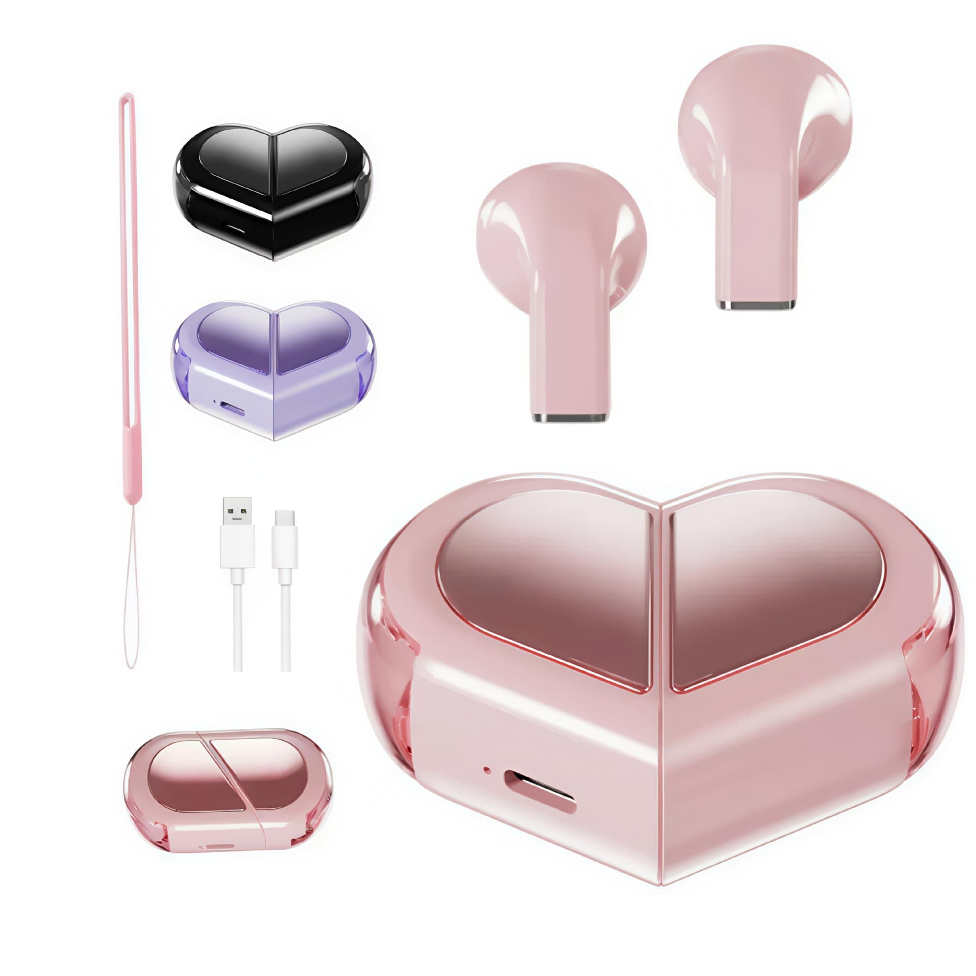 New Cross-Border Creative K520 Heart-Shaped Rotating Noise-Canceling Wireless Bluetooth Earbuds In-Ear TWS Stereo