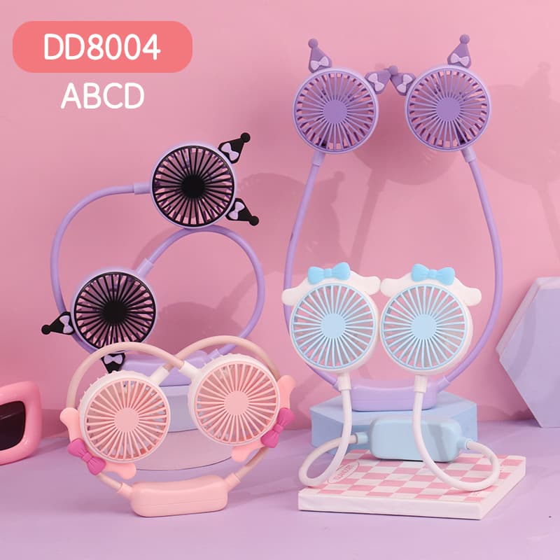 Kuromi Neck Fan, Summer Cartoon Foldable Outdoor Portable USB Charging Small Fan, Cross-Border Exclusive