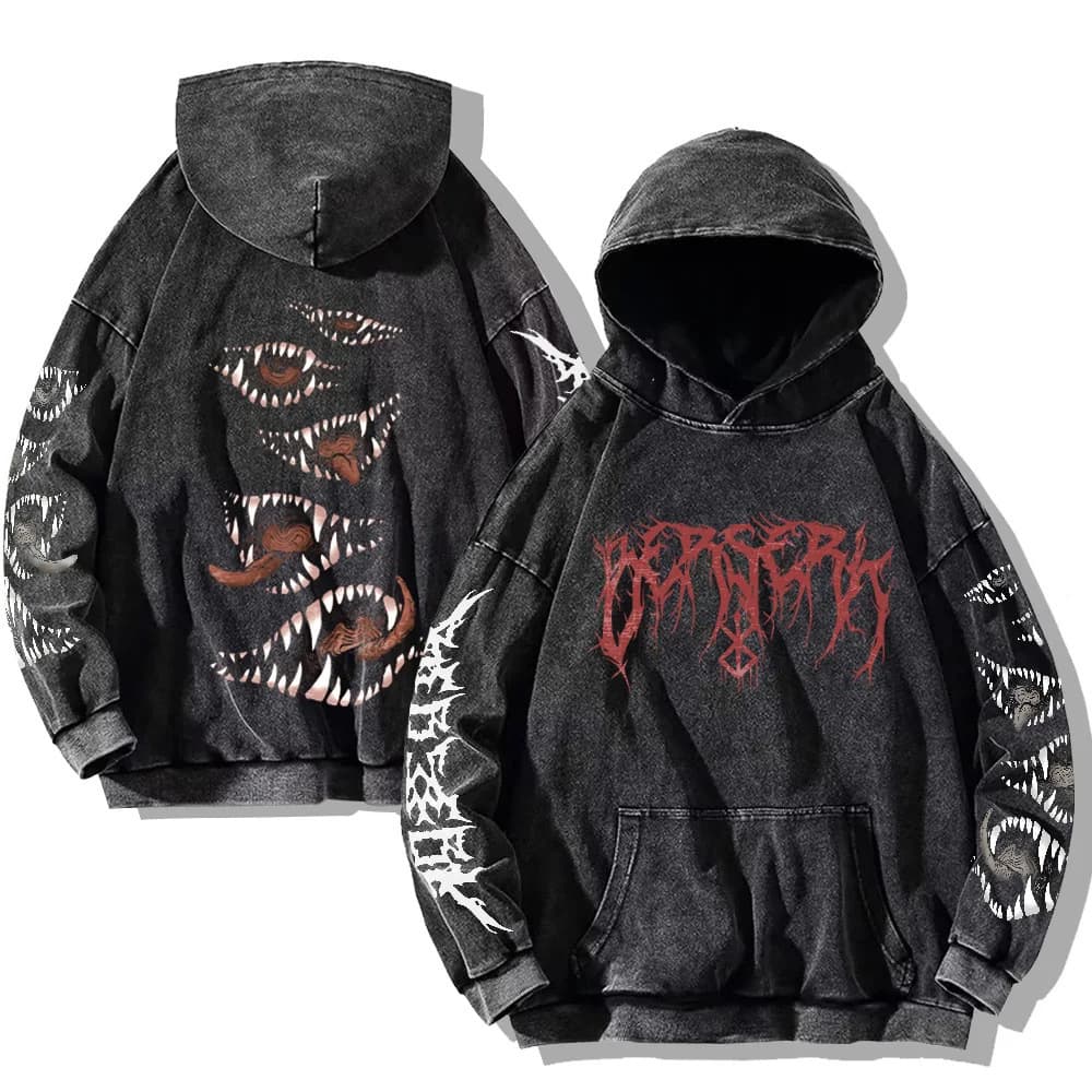 Cross-border High Street Retro American Printed Hoodie Hip-Hop Personality Street Style Berserk Same Style Hoodie
