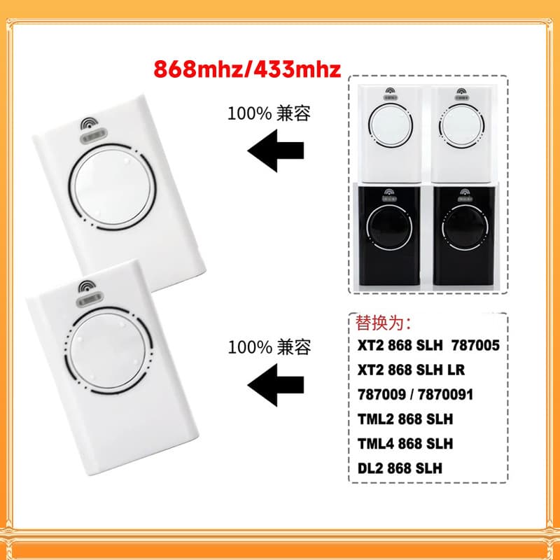 868MHz XT2 XT4 SLH LR remote, 433MHz rolling code remote for garage doors