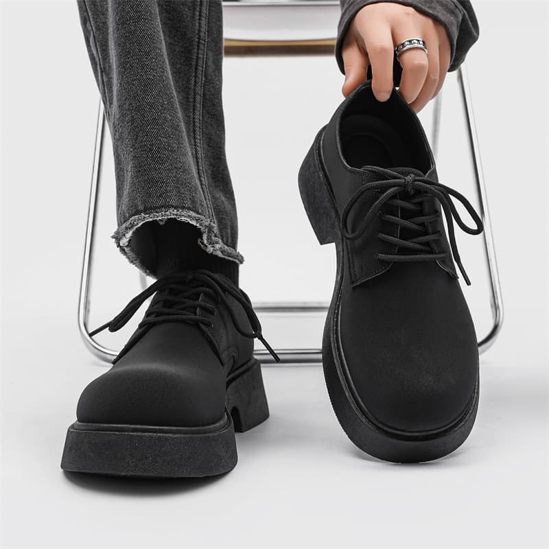 Thick Sole Big Head Shoes British Couple Martin Boots High-End Business Leather Shoes Height Increasing Casual Leather Shoes, Handsome Derby Men's Shoes