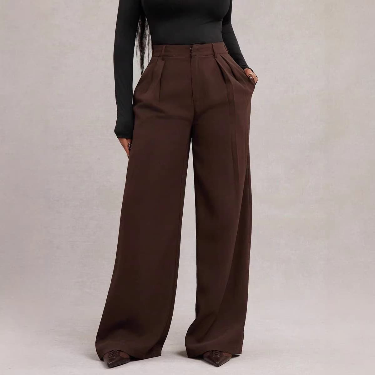 2026 European and American Cross-Border High-Waist Suit Trousers New Women's Casual Loose Straight Business Commute Wide-Leg Pants