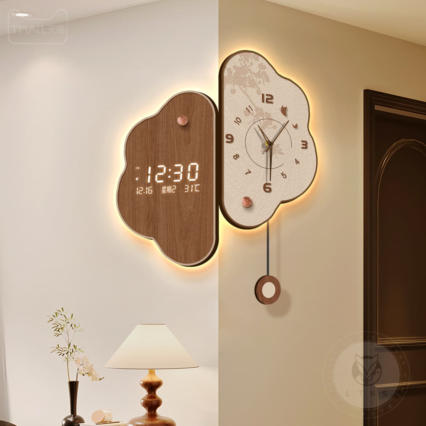 Vintage-Style Living Room Corner Wall Clock 2026 New Model Perpetual Calendar Electronic Double-Sided Clock Retro Creative Corner Clock