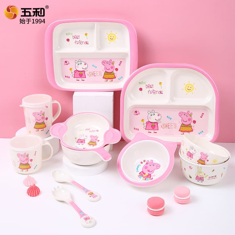 Wuhe Pink Peppa Pig Melamine Tableware Hasbro Licensed Cartoon Kids Divided Plate Water Cup Rice Bowl