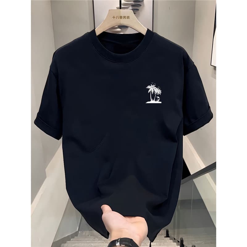 Sunset and sunset printed short-sleeved summer trendy couple clothes loose coconut half-sleeved handsome t-shirt for men