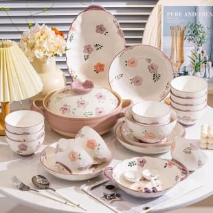 Custom Printed Logo Bowl and Plate Set Ceramic Bowls Plates Chopsticks Luxury Premium Feel Underglaze Color Dinnerware