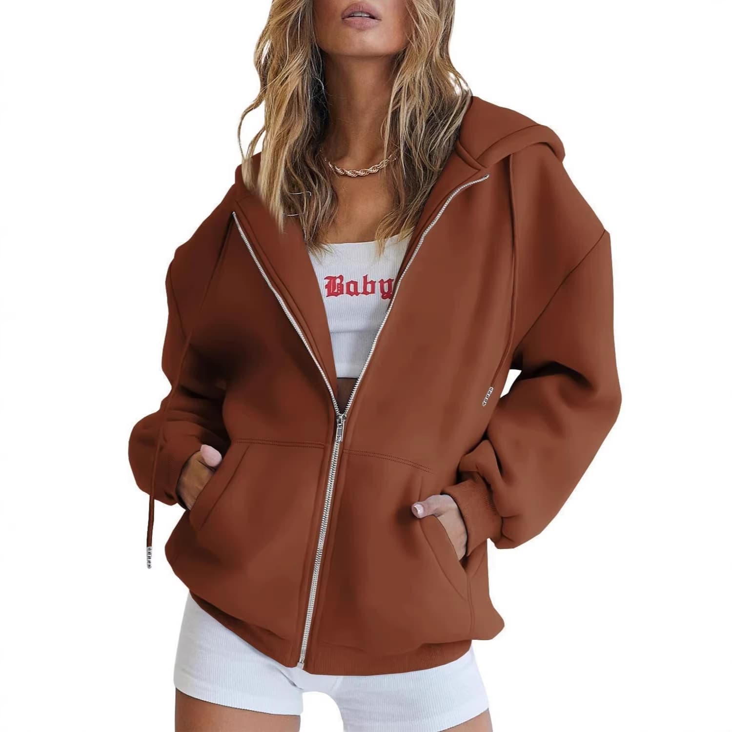 Cross-border Trade 2025 New Women's Hoodie Teenage Girls Fall Jacket Oversized Sweatshirt Casual Drawstring