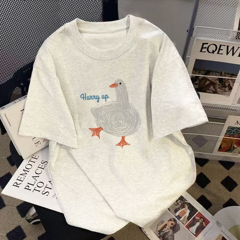 White and gray pure cotton short-sleeved T-shirt for women 2026 new popular summer loose casual top large size half-sleeved T-shirt