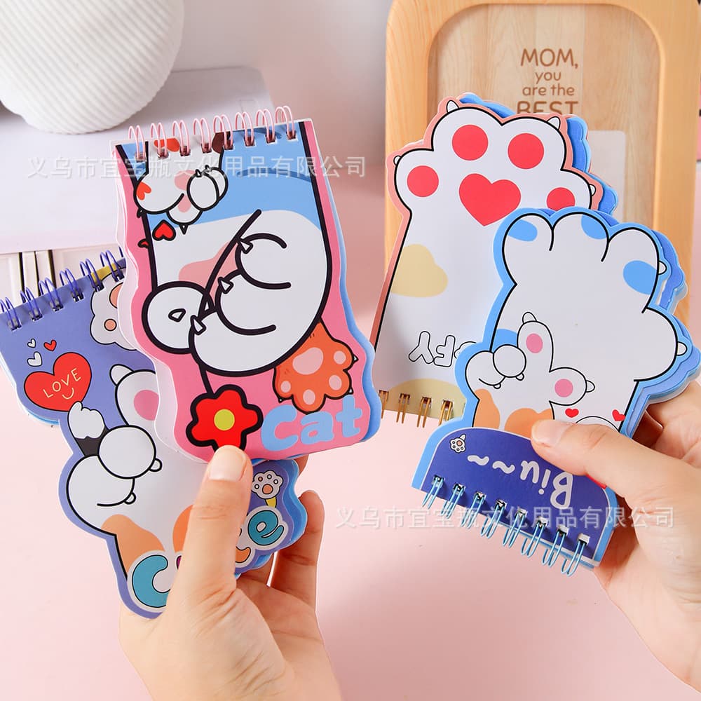Cute cat paw shape A7 special-shaped coil note pad with cute stickers small notebook two-in-one mini pocket notebook