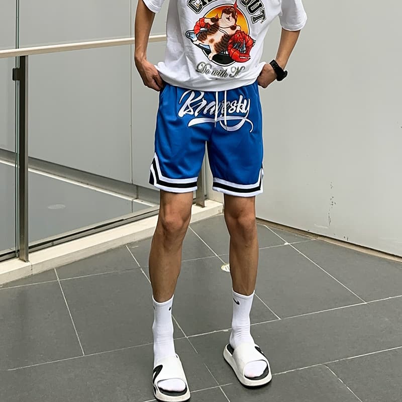 Summer Sports Shorts for Men Blue Fitness American High Street Basketball Shorts Training Quarter Length Casual Pants