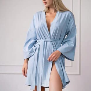 2026 Cross-Border Autumn and Winter Sexy Silk-Like Robe Casual Thin Loungewear Pajamas Simple Loose Open Front Tie