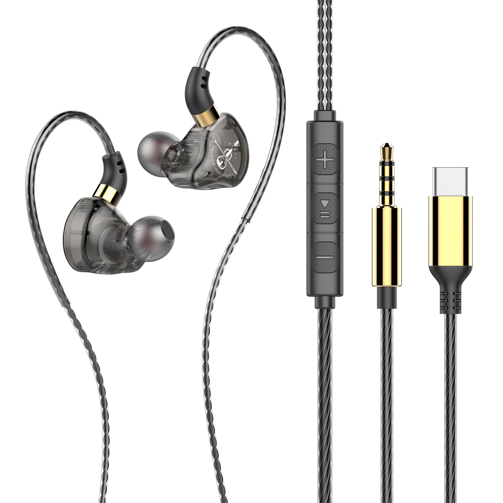 In-Ear Wired Earphones Type-C with Mic In-Line Control Ear-Hook Headphones 3.5 Earphones HiFi Earphones Deep Bass