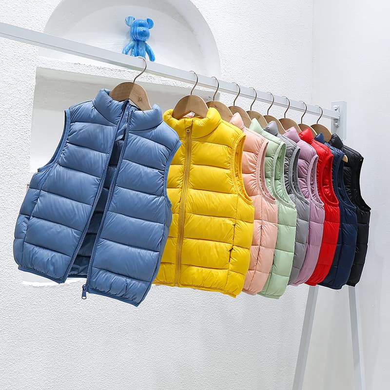 Autumn and winter children's down-silk vest, lightweight stand-up collar vest for middle and large children, toddlers, boys and girls, outerwear.