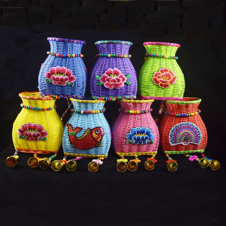 Ethnic style small backpack colorful plastic woven backpack backpack wind chime shoulder colorful children's backpack decorative pendant