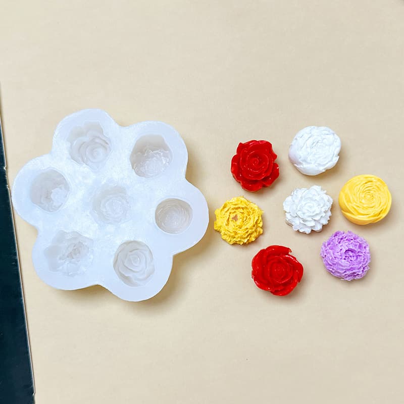 7-Hole Rose Peony Flower Silicone Mold for Baking DIY Cake Chocolate Gypsum Resin Candle Mold