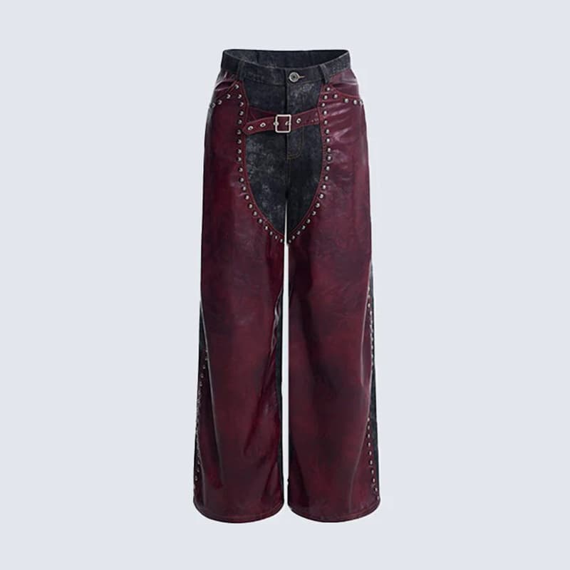 2025 Europe and America Heavy Rivet Leather Pants for Men, Rogue Handsome Motorcycle Punk Style Set, Slim Fit Cool Dark