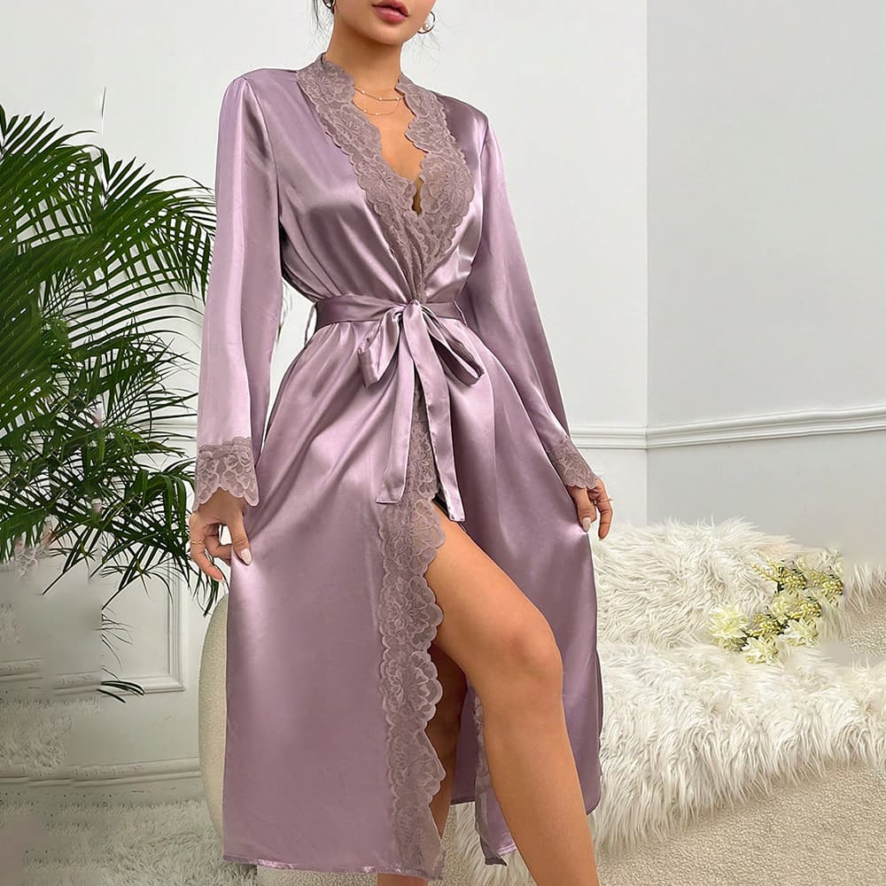 Bride Wedding Robe Morning Robe Women's Nightgown Long Bridesmaid Wedding Kimono Imitation Silk Cardigan Bathrobe