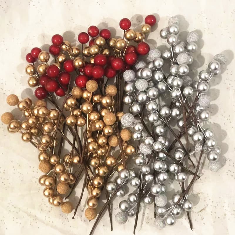 [Gold and Silver Glass Bead Fruit Strings] Wedding Candy Box Accessories, Artificial Bayberry Gold Berry, Small Gold Fruit Strings