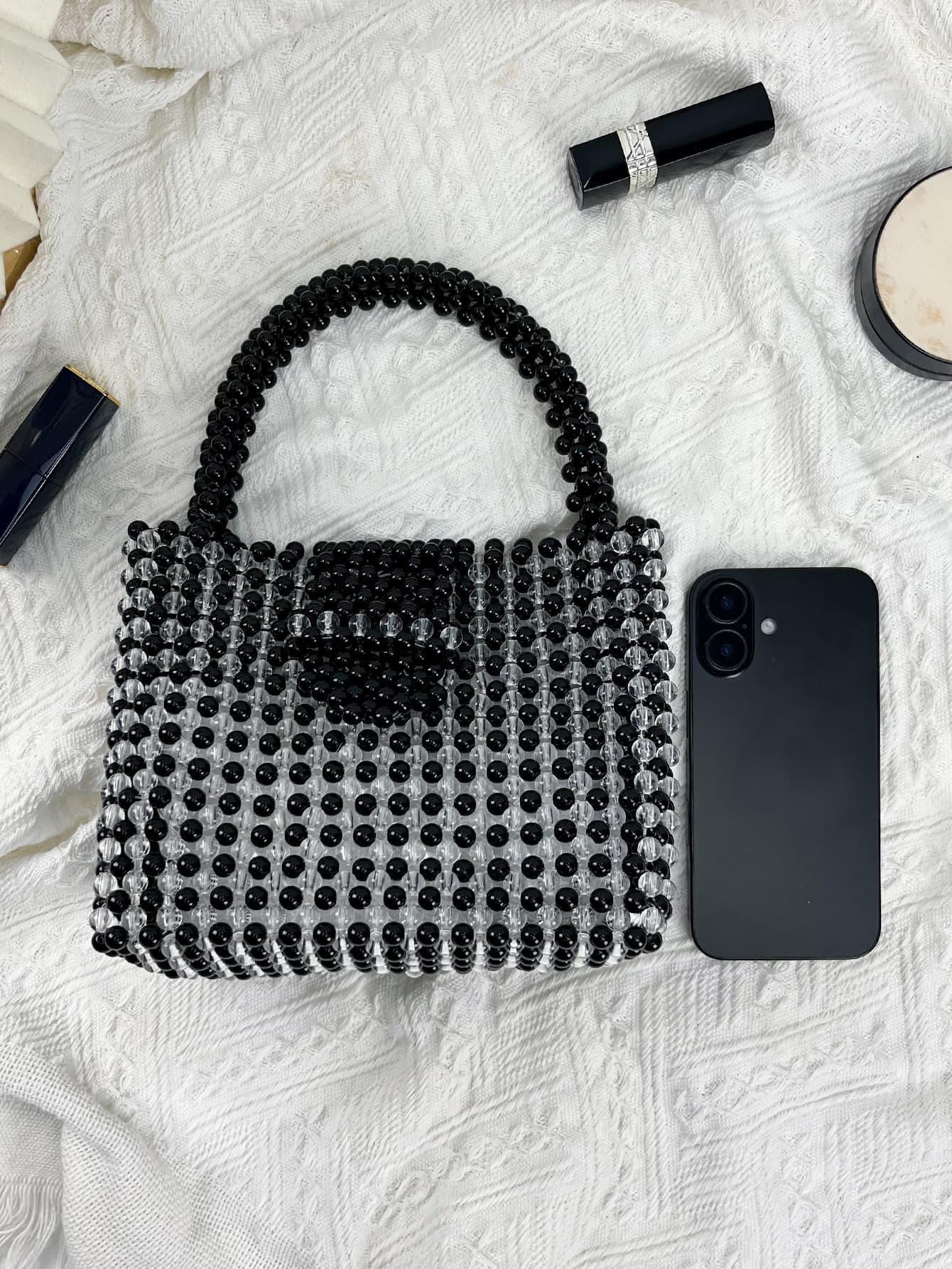 Minimalist Fashion Heavy-Duty Metal Handcrafted Beaded Simple Versatile Premium Light Luxury Handheld Small Square Bag for Women