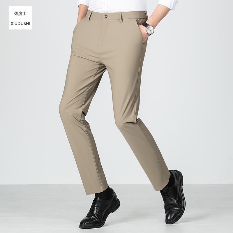 Nylon Ice Silk Pants Men's Spring Summer High Stretch Dress Pants Casual Men's Business Pants Comfortable Slim Fit Tapered Pants
