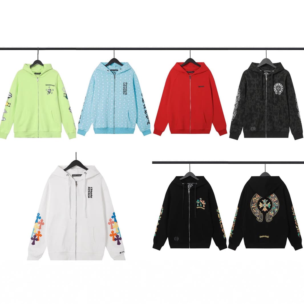 New 25SS Crow's ready-made Sanskrit cross horseshoe flower zipper hooded sweatshirt jacket factory ready-made wholesale