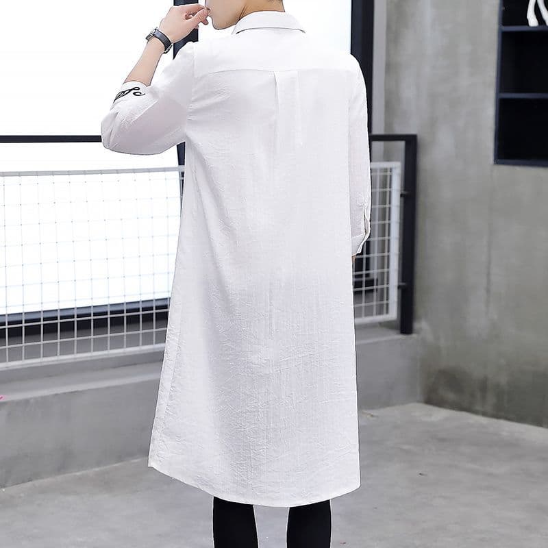 Chinese style cotton and linen embroidered trench coat for men, Korean style long over-the-knee coat, thin spring and summer sun protection jacket.
