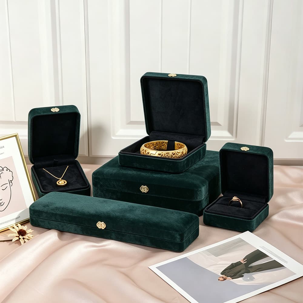 High-End Horsehair Leather Jewelry Box Round Corner Gold Buckle Jewelry Ring Box Pendant Bracelet Jewelry Storage Box Wholesale