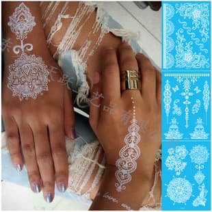 Source Factory White Lace Tattoo Stickers Henna Tattoo Stickers Waterproof Sweatproof Factory Customizable Cross-border Supply