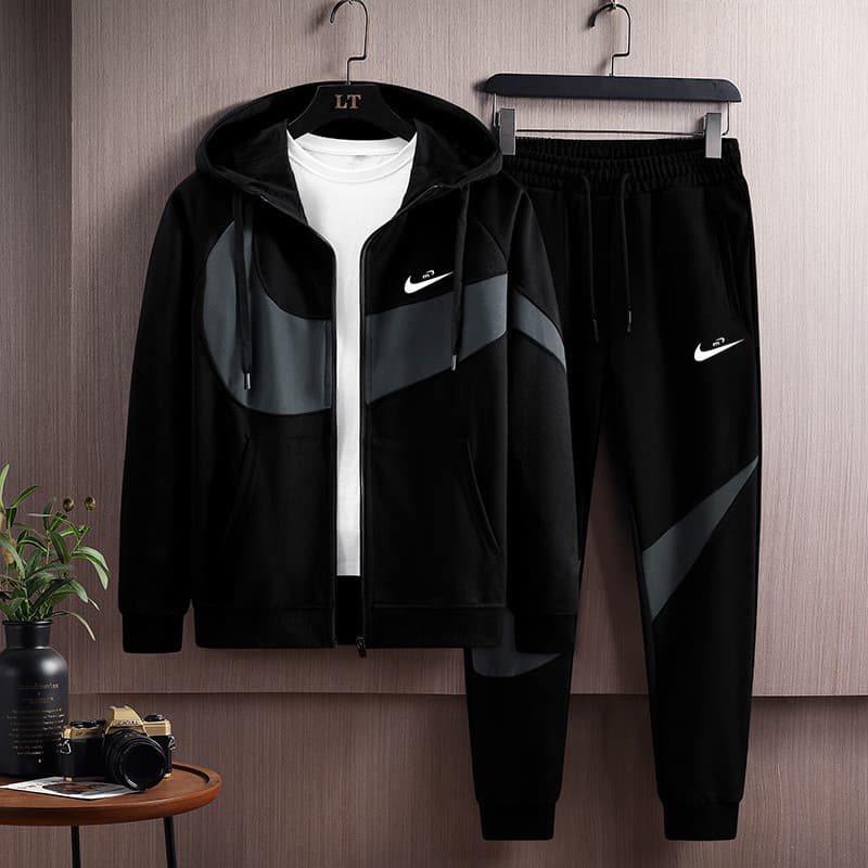 Men's 2026 Spring/Autumn Sport Suit New Casual Set with Hooded Jacket and Elastic Hem Pants Two-Piece Set