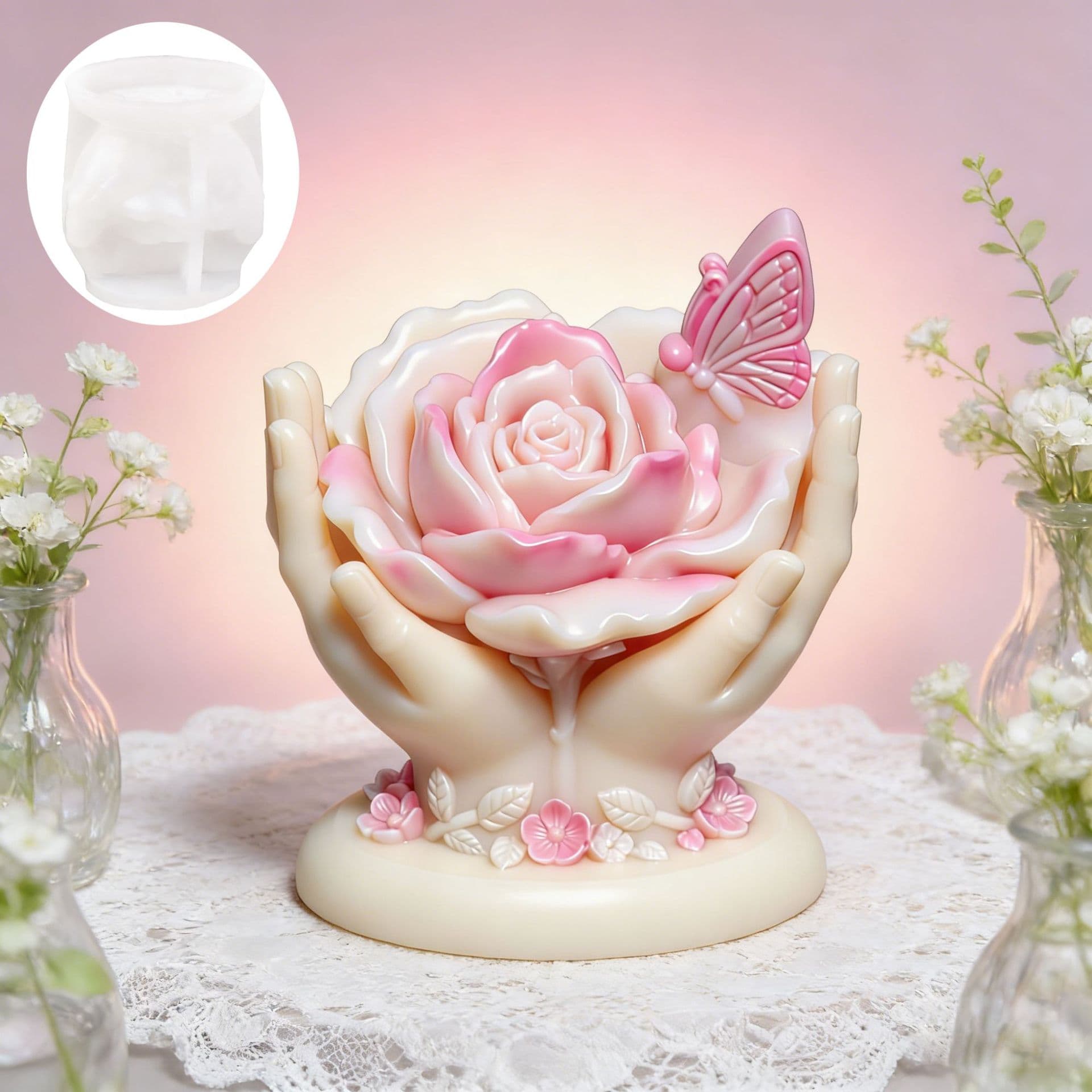 Dieluo hand flower scented candle silicone mold diy valentine's day flower decoration making tool
