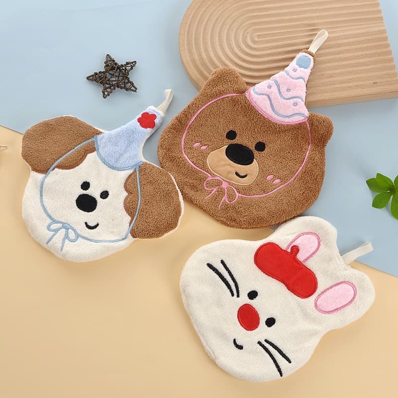 Cute Bear Hangable Wipes - Kitchen Absorbent Quick-Dry Thick Handkerchiefs, Soft Coral Fleece Children's Towels