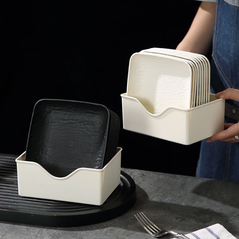 New Stone Pattern Square Plate Household Fruit Snack Serving Dish Vegetable Plate Restaurant Side Dish Plate Bone Spitting Plate