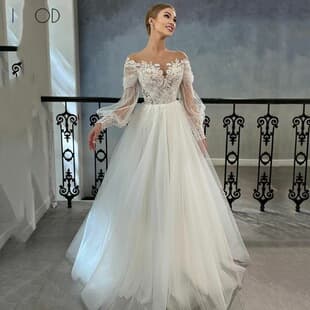 Fairy Bubble Sleeve Off-Shoulder Wedding Dress Lace Cinched Waist Full Skirt High-End Ceremony Main Wedding Gown