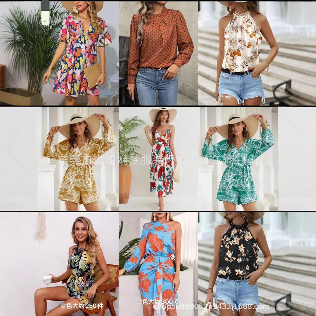 2025 New European and American Fashion Women's Mixed Print Fast Fashion Brand Tops and Dresses EMERY ROSE