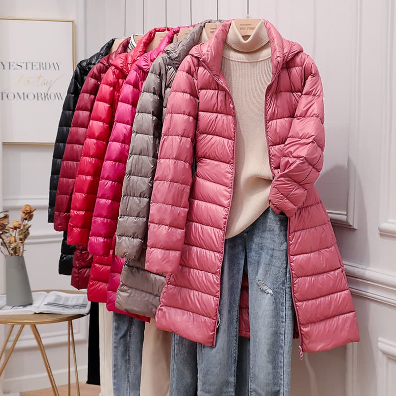 Lightweight Thin Down Jacket Women Mid-Long 2026 Fall Winter New Slim Fit Hooded Plus Size Coat Detachable Hood Cross-Border