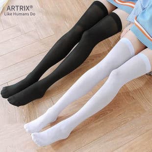 Extended Over-the-Knee Socks for Women, White Anti-Slip Thigh-High Black Silk Stockings, Thin Mid-Calf Socks, Black Ins Long JK Socks