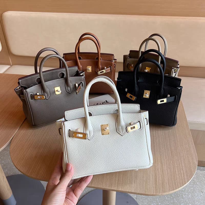 European and American Export Style Top-Layer Cowhide Pebbled Grain Platinum Bag Genuine Leather Women's Handbag Tote Shoulder Bag Crossbody Mini Bag