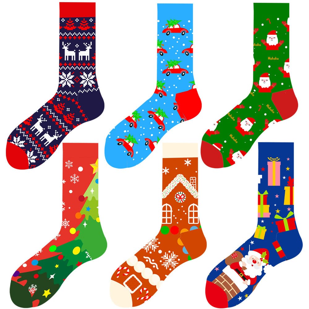 2024 Amazon New Arrival Santa Claus Women's Socks Christmas Tree Socks Reindeer Mid-Calf Socks Candy House Men's Socks Trendy