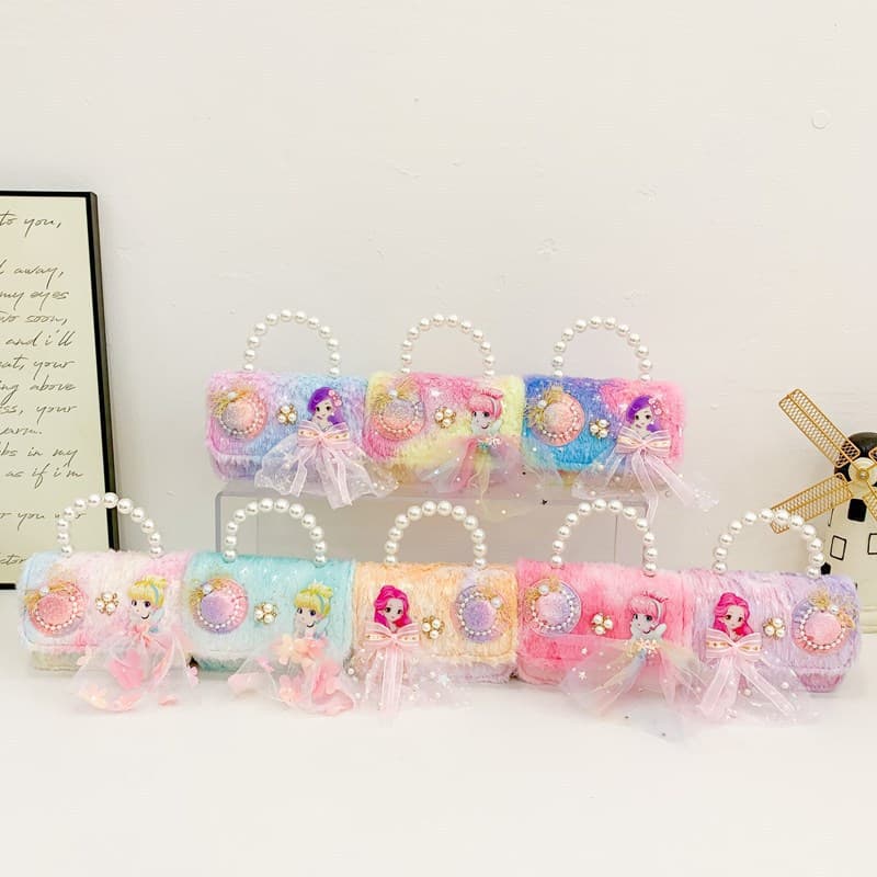 2025 New Cute Baby Princess Plush Shoulder Bag Chanel Style Children's Bag Western Style Mini Pearl Handbag