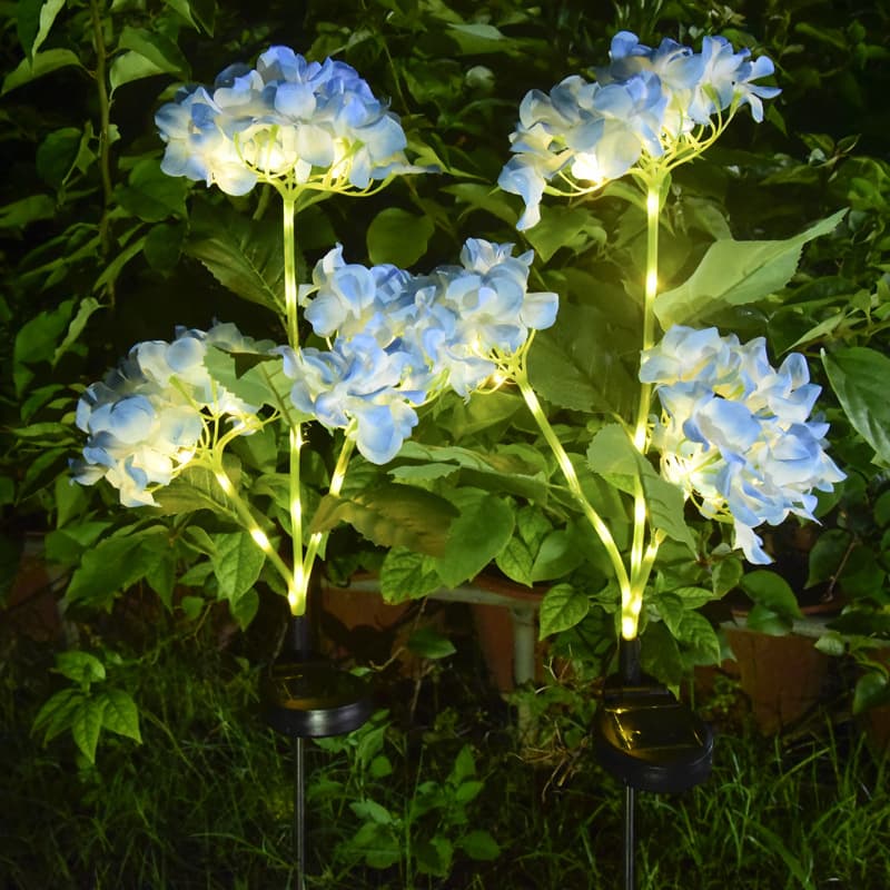2025 New Solar 3-Head Hydrangea Artificial Flower Outdoor Garden Decoration Christmas Holiday Lawn Ground Plug Light