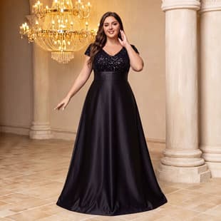 Sequin Short Sleeve Capelet Dress with Pleated Waist Tie Cross-border Evening Gown Plus Size Women's Clothing Fat mm Women's Dress Bridesmaid Dress