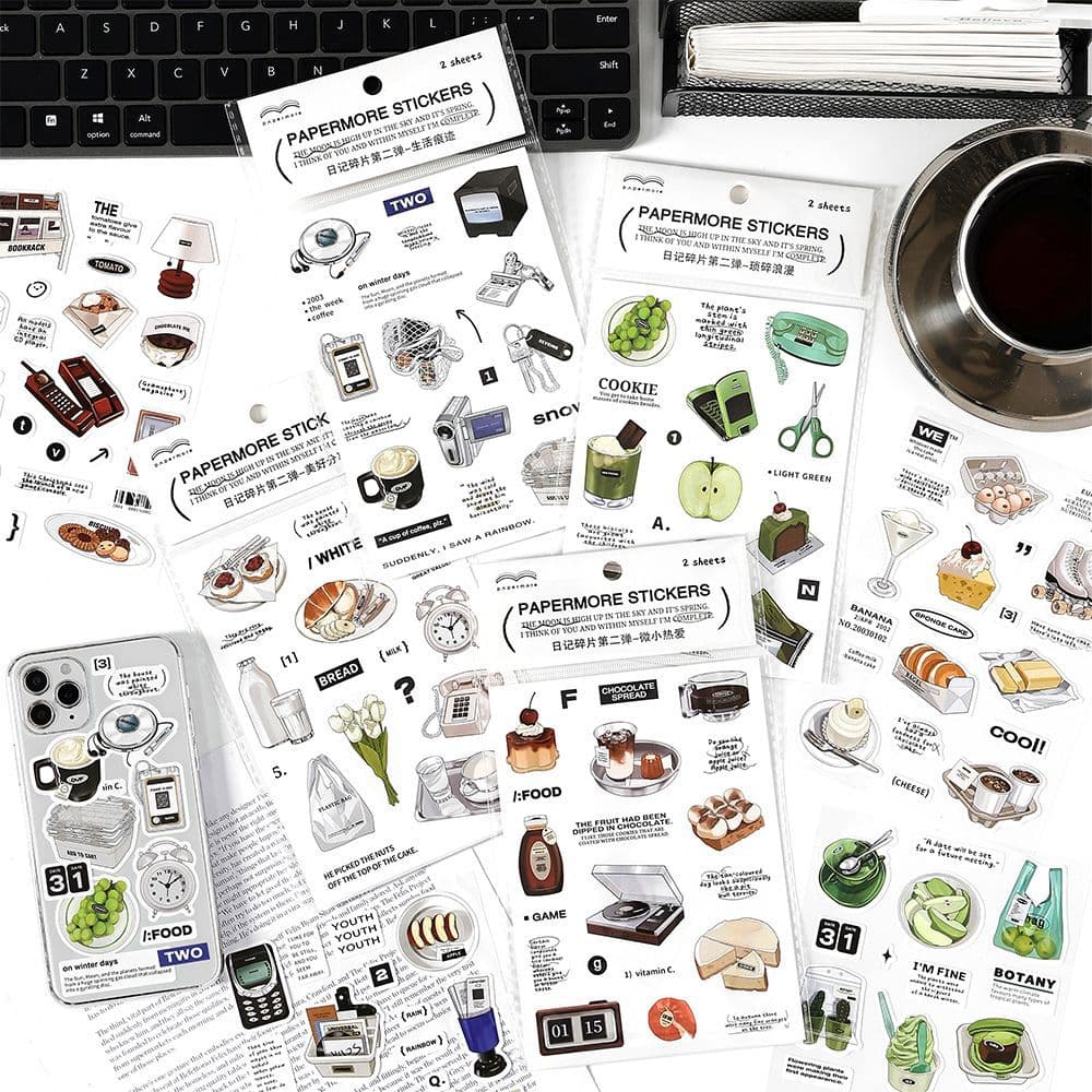 PaperMore Diary Fragments Series 2 Synthetic Paper Stickers Retro Handbook DIY Material Stickers 2 Pieces