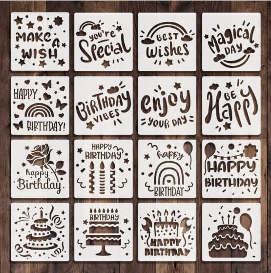 Cross-border Amazon 16 birthday greeting painting templates hollow DIY drawing spray painting templates can be designed